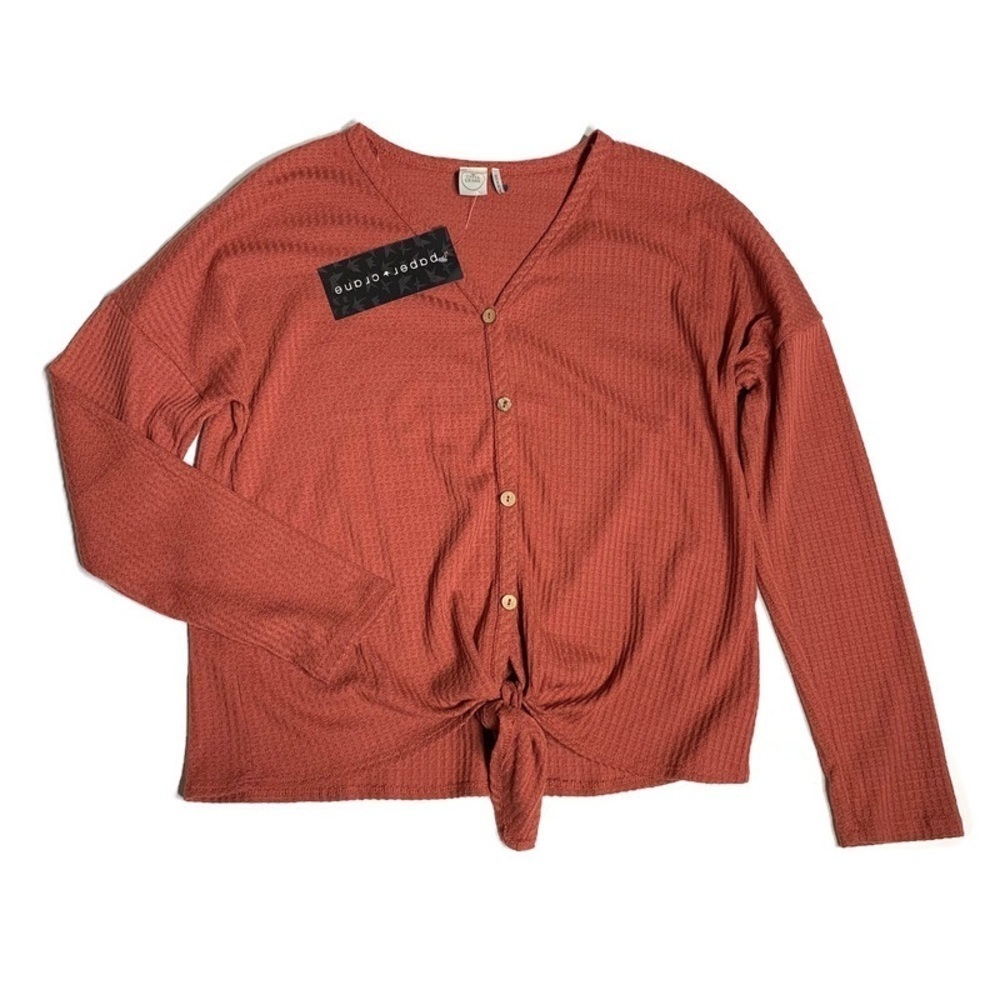 New Paper Crane waffle jersey basic‎ waist tie long sleeve top